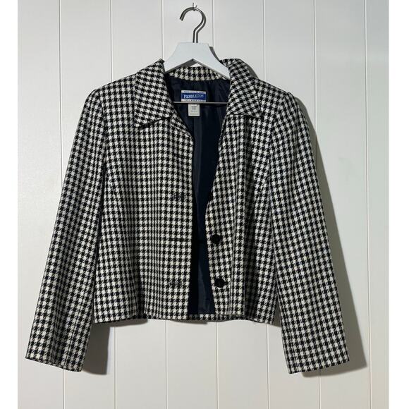 Pendleton Blazer Lined Houndstooth Black White Flax/Silk Blend Size 12 - Picture 1 of 5